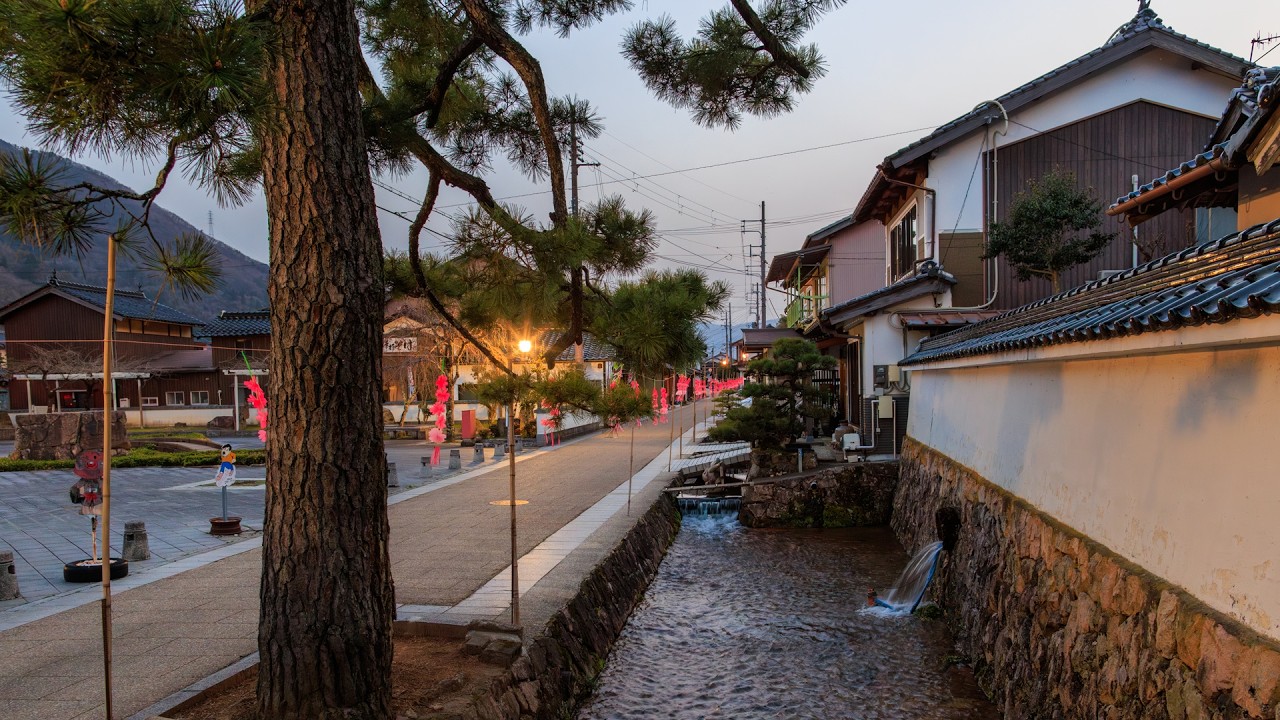 Walking Quiet Streets of Small Town at Dusk | Takeda, Japan 4K