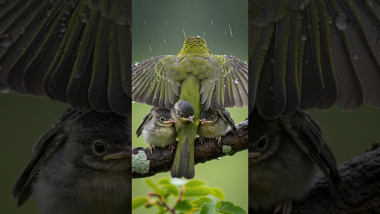 The cute little bird in the wind and rain. Brave and beautiful 