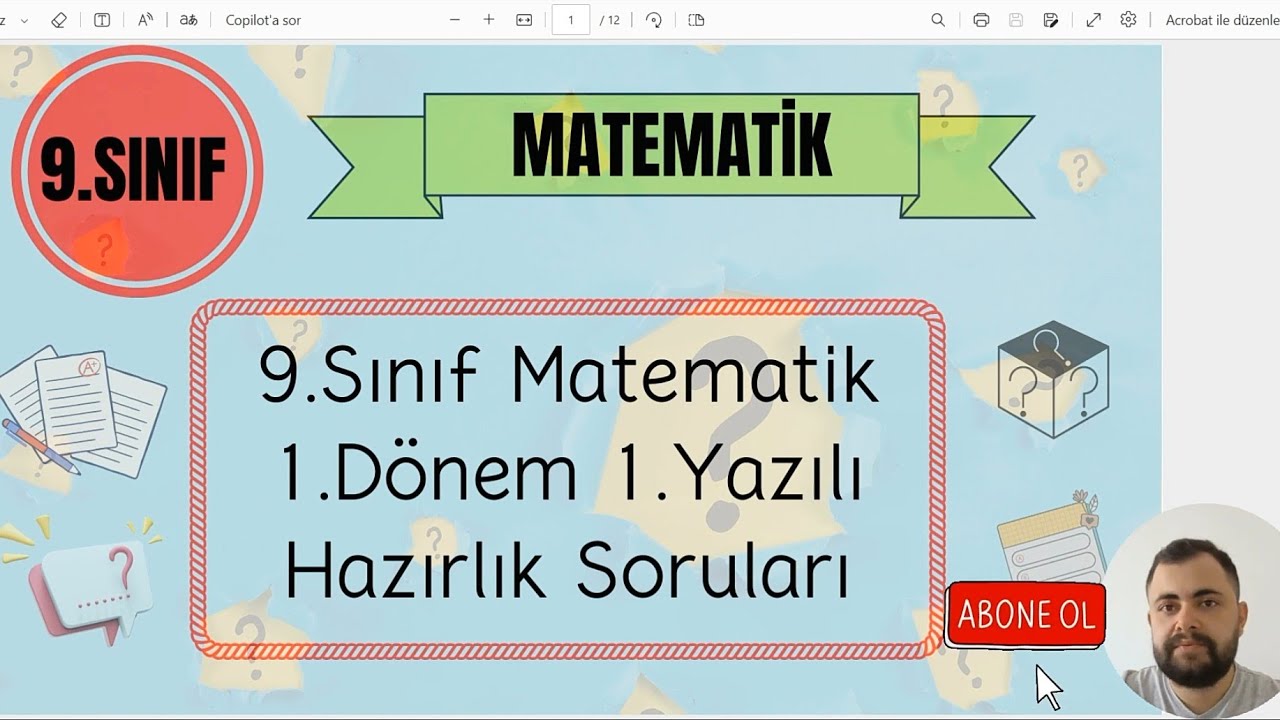 9. Sınıf Matematik Yeni Müfredat 1.Dönem 1.Yazılı Hazırlık Soruları