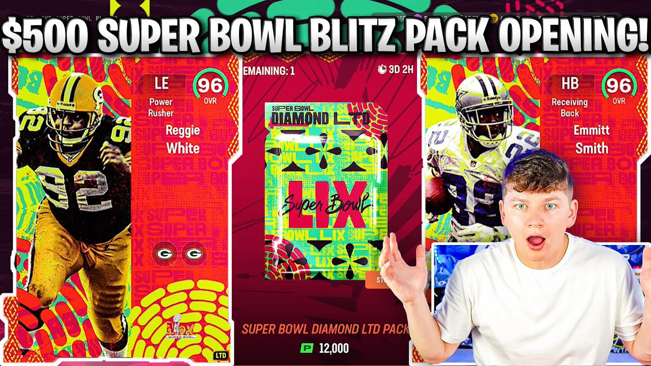 I SPENT $500 OPENING ALL SUPER BOWL BLITZ OFFERS! 96 REGGIE WHITE, EMMITT, AND FINAL LEGENDS!