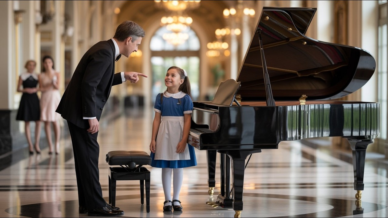 Hotel Clerk Shouts at Maid’s Daughter for Moving the Piano—Seconds Later, Everyone Stops and Stares