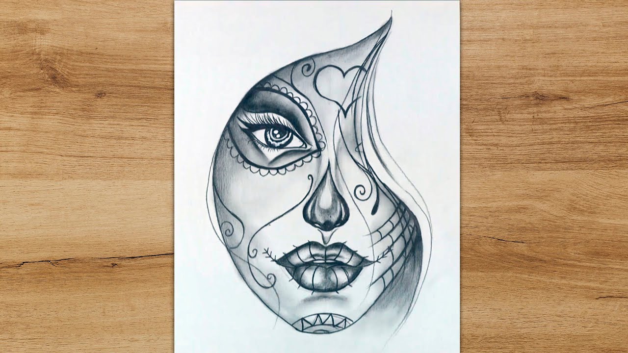 Sketch Girl Face Tattoo Designs | Face Tattoo Drawing step by step