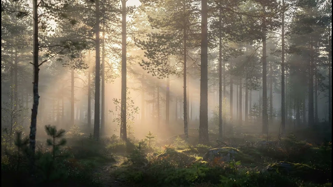 Misty Pine Forest at Sunrise | 2 Hours of Calm Nature Scenery | 4K Relaxing Landscape