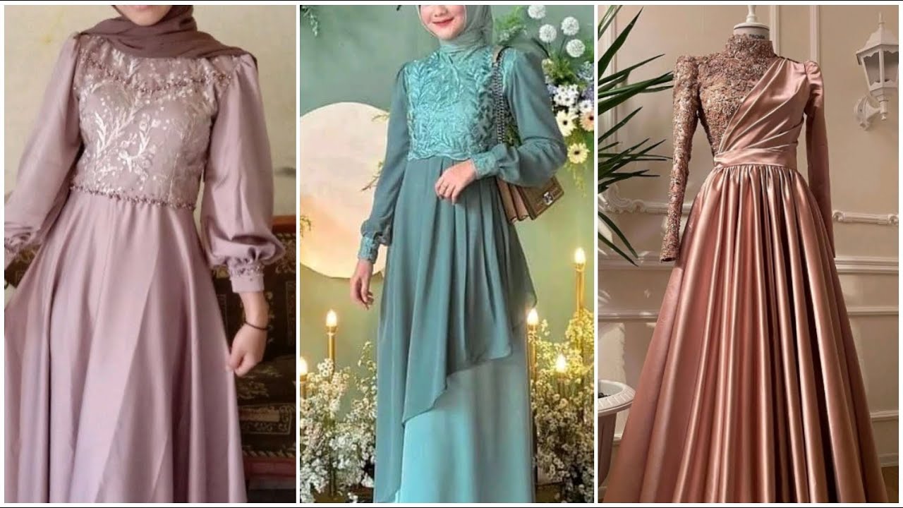 Inspirasi baju gamis satin kombinasi brokat