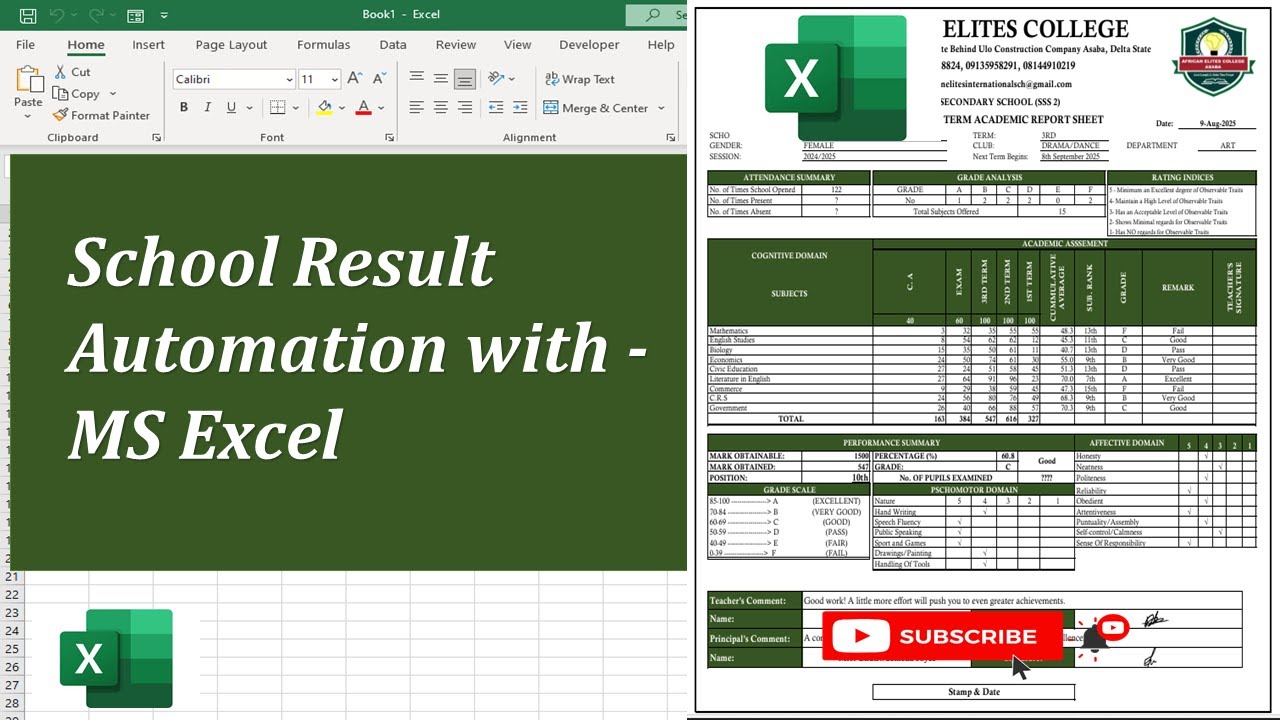 Automated Student report Card Generation in Excel I Ending of Term results and report sheets