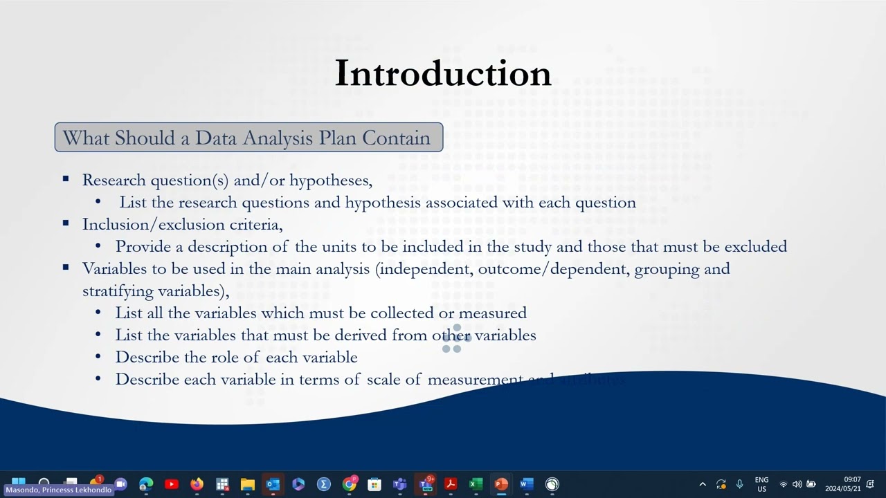 Honours & PG Diplomas Research Training Workshop - Stats Data Analysis Plan