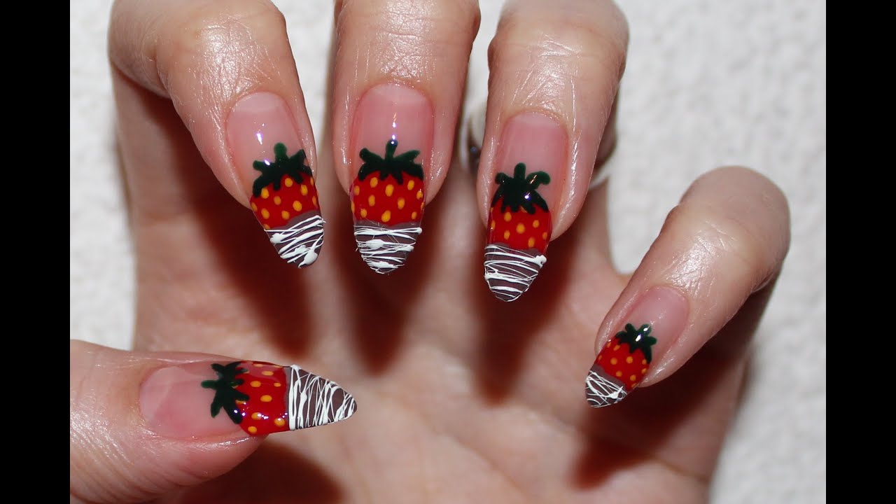 Chocolate Dipped Strawberries Nail Art