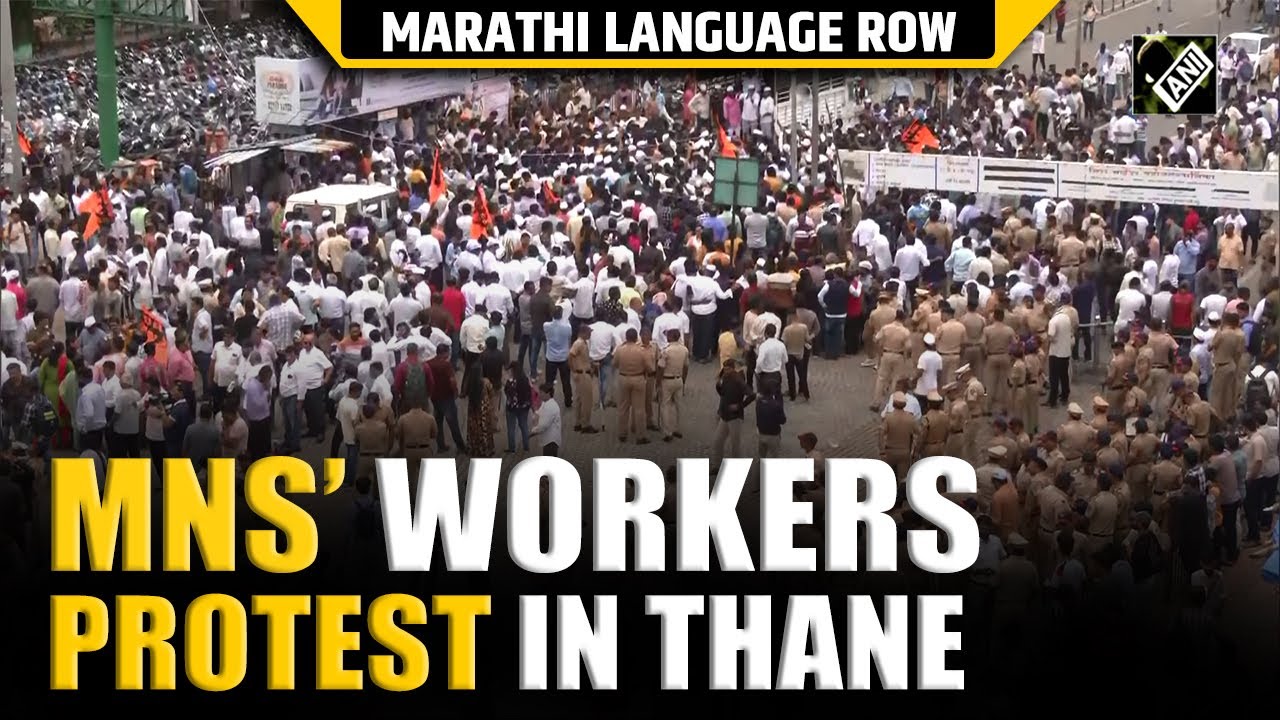 MNS&rsquo; massive protest: Workers gather at Mira Bhayandar for a protest over language row