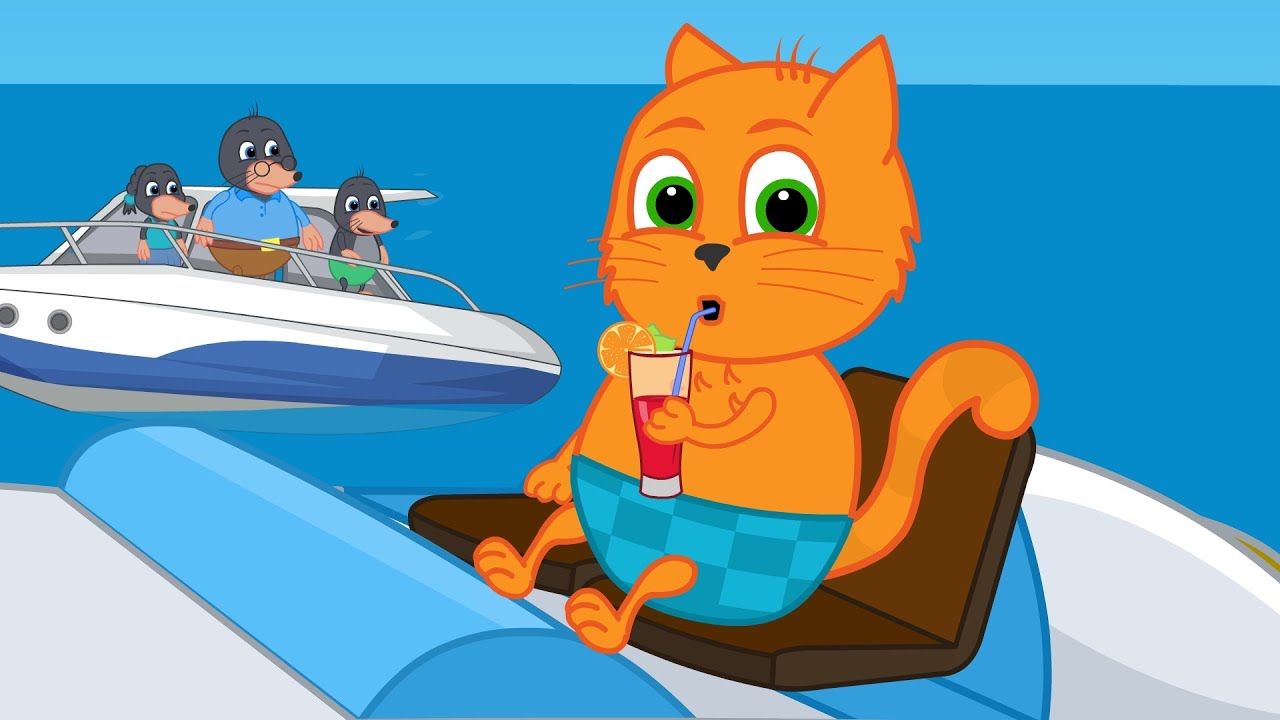 Familia de Gatos - Vacaciones en Barco Dibujos Animados Para Niños