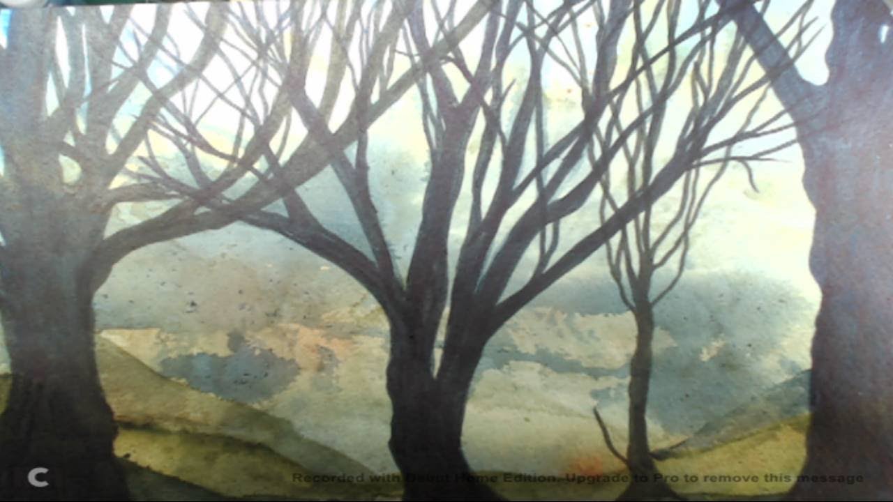 Mixed media intuitive tree painting. Acrylic ink, watercolour paint and markers
