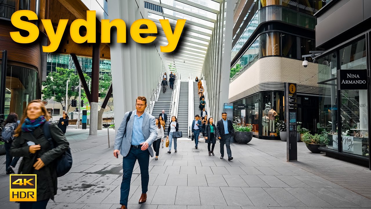 Sydney Australia Walking Tour - Morning Rush from Wynyard to Barangaroo | 4K HDR
