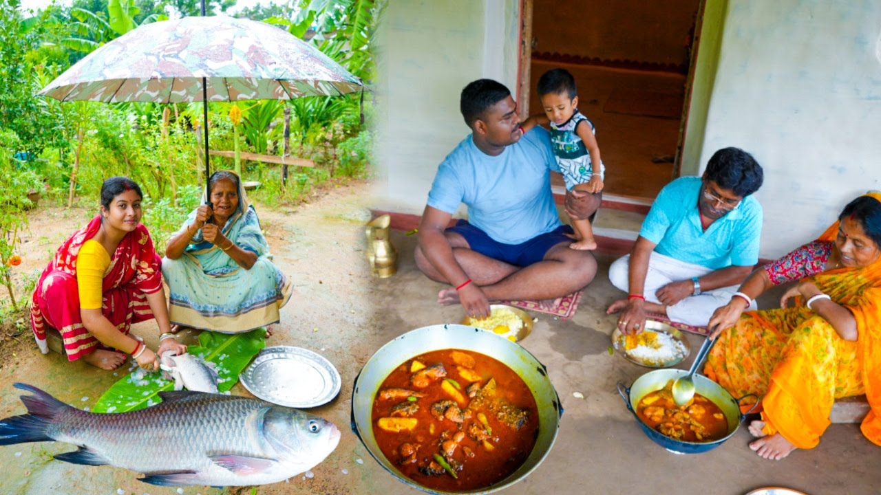 মোটা মোটা করে আলু কেটে বাঙাল বাড়ির কাতলা মাছের পাতলা ঝোল রান্না |