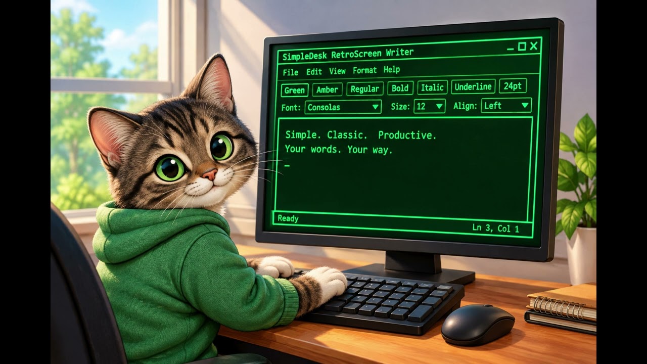 SimpleDesk RetroScreen Green/Amber Writer | Program do pisania offline w stylu vintage