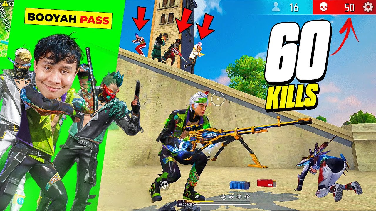 My Longest Free Fire Gameplay Video 🙌 All Booyah Pass S02 Bundles Used & Total 60 Kills Done ✔️