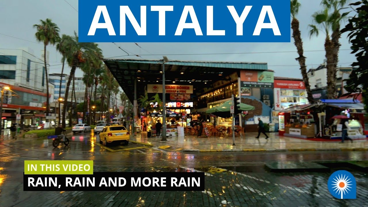 Yağmurlu bir günde Antalya'da yürüyüş | 4K HDR - Antalya Rain Walk ☔⛈️