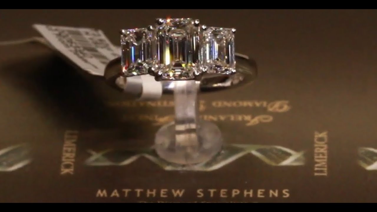 #63340 | T2.92ct/C1.52ct | Three Stone Emerald Cut Diamond Engagement Ring | Set in Platinum