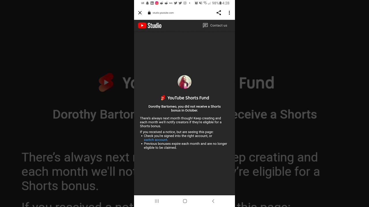 Problem with YouTube Shorts Bonus Not Working