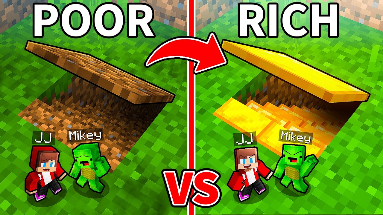 JJ and Mikey: From POOR To RICH Tiny Base in Minecraft - Maizen