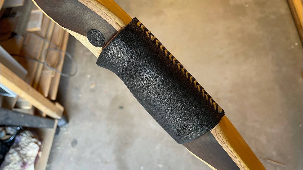 Applying a leather shelf and grip - Bamboo back and belly bow pt.11