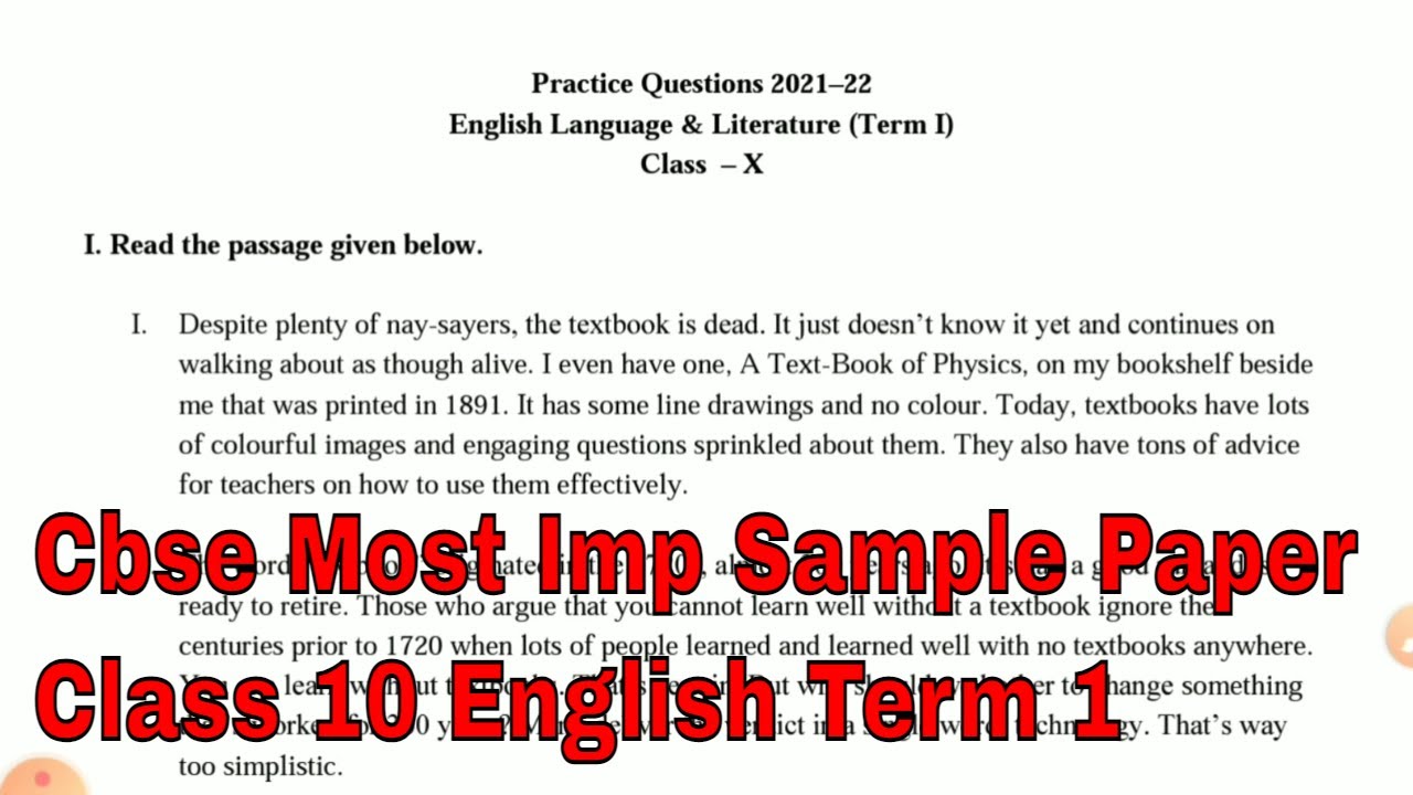 Cbse Practice Questions 2021&ndash;22 English Language & Literature (Term I) Class &ndash; 10