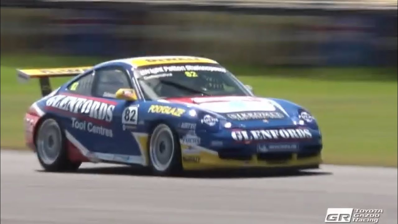 996 GT3 Carrera Cup car chasing 992 GT3RS + others at The Bend Motorsport Park