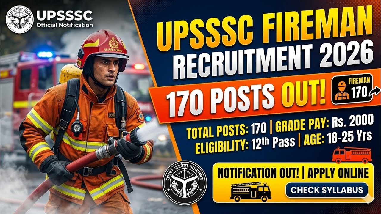UPSSSC Fireman Recruitment 2026 Notification Out! 🚒 | 170 Posts, Eligibility  & Apply Online