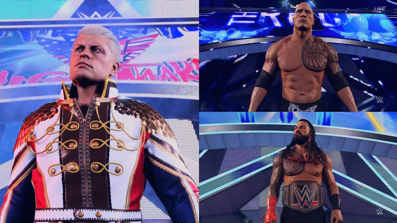 Cody Rhodes Vs The Rock Vs Roman Reigns - Triple Threat Undisputed Championship Match | PS5 4K