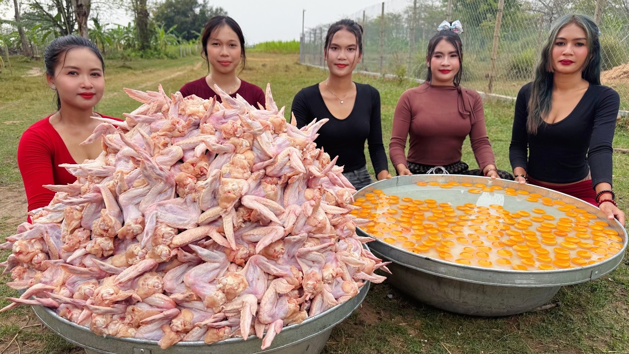 Amazing cooking deep fried crispy chicken wing and deep fried egg recipe