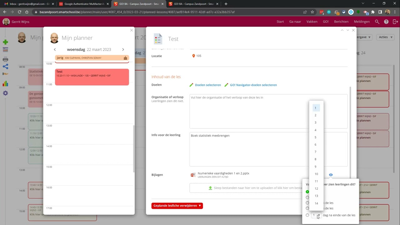 Werken met planner en lesfiches in Smartschool