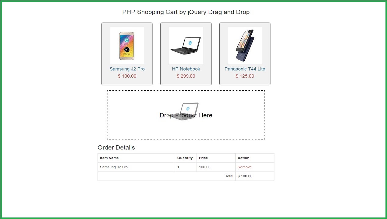 Ajax Jquery Drag and Drop Shopping Cart using PHP Mysql