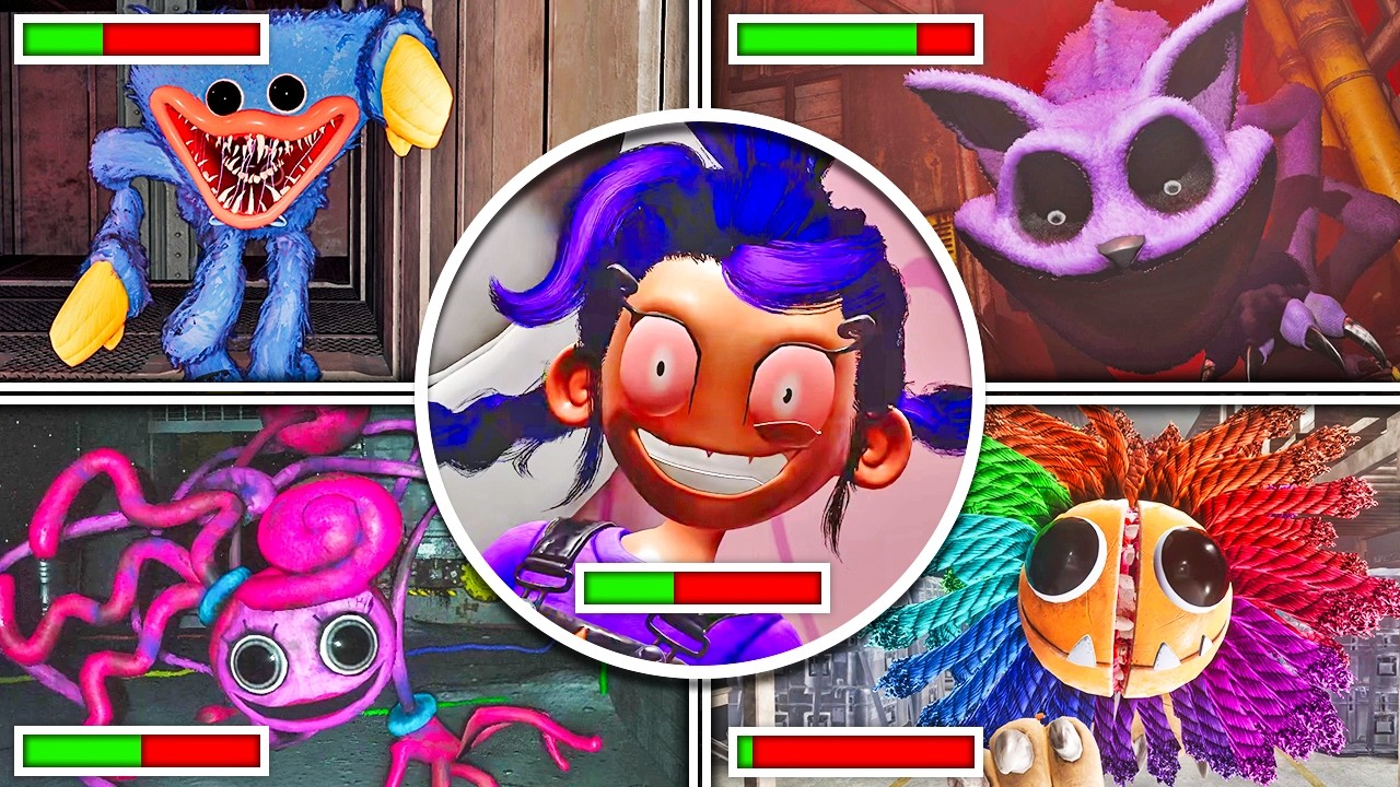 Poppy Playtime Chapters 1,2,3,4,5 - All CHASE Scenes With HEALTHBARS