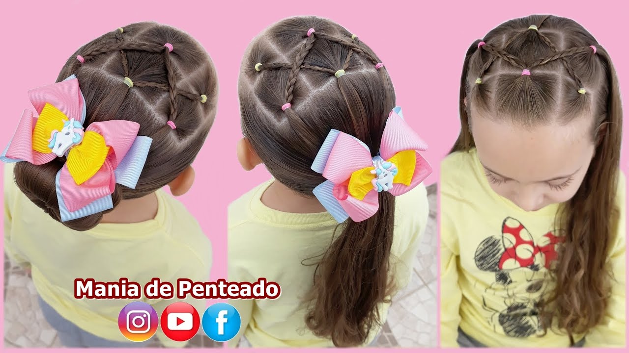 Penteados Infantis Fáceis com Ligas e tranças | Easy Hairstyles with Elastics and Braids for Girls🥰