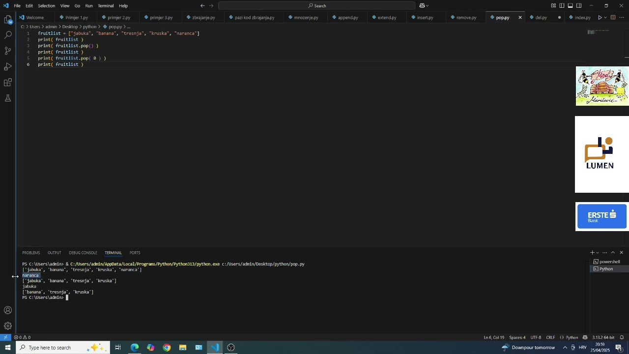 ŠKOLA PYTHONA: Osmo predavanje; Lists, Dictionaries i Setovi u Pythonu