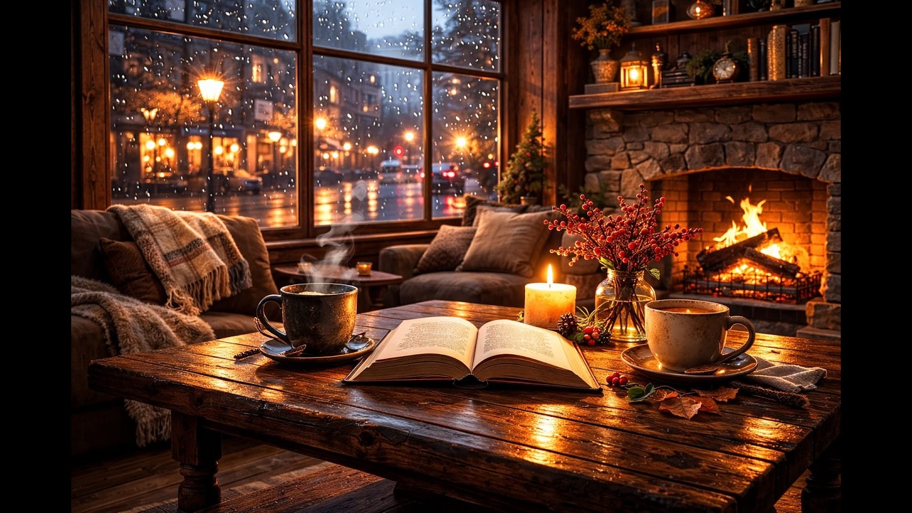 Cozy Winter Jazz Café ☕❄️ Fireplace & Smooth Jazz for Deep Sleep (ASMR)