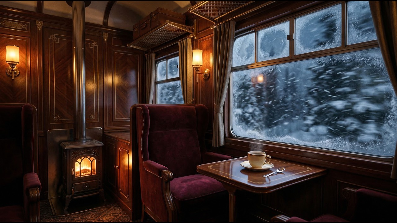 Orient Express Winter Ambience 🚂❄️ Jazz Music, Snowstorm & Cozy Train