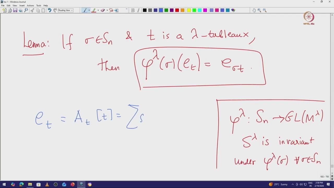 Lec 55 Constructing irreducibles of symmetric group