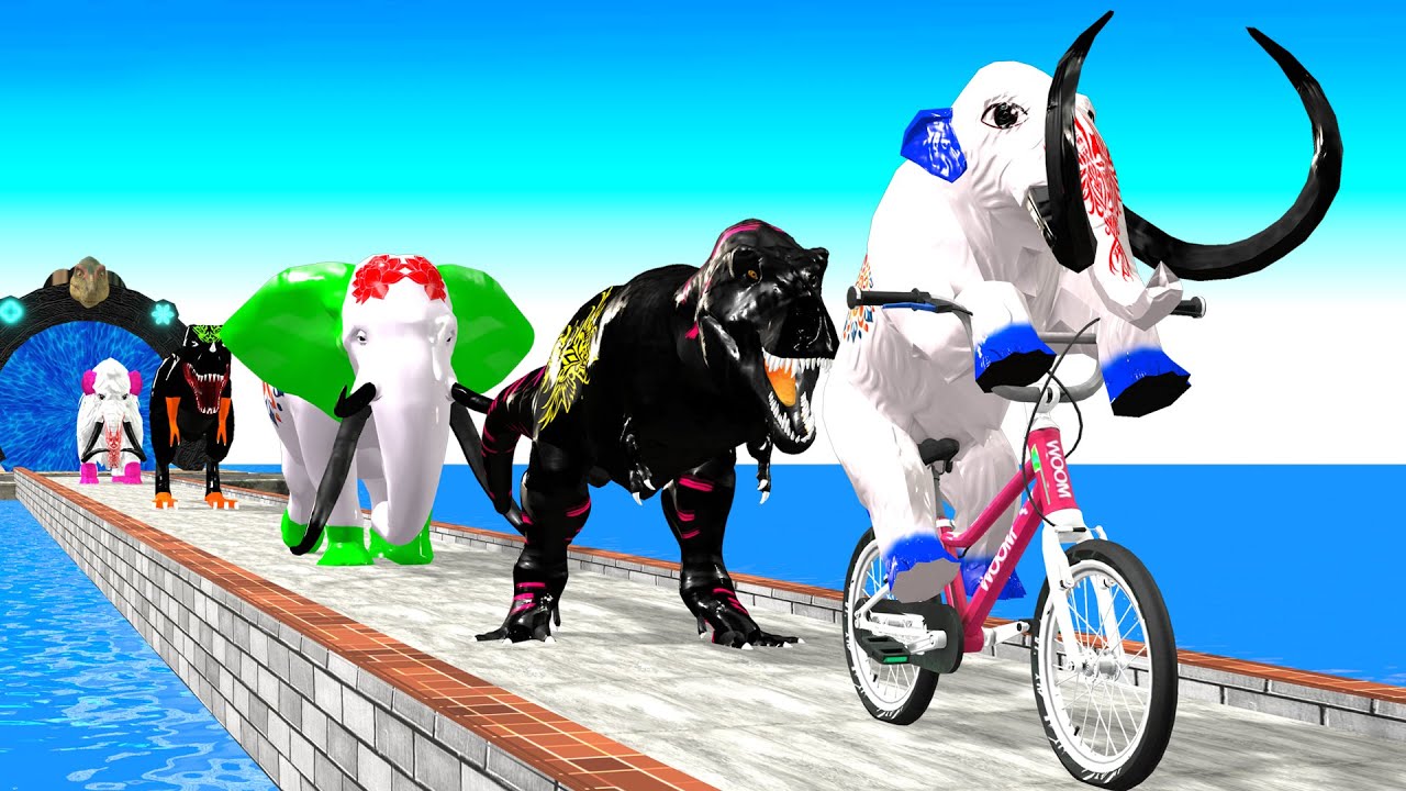 Paint Animals Mammoth Elephants, Dinosaurs T-Rex, Allosaurus Dinosaur Crossing Fountain