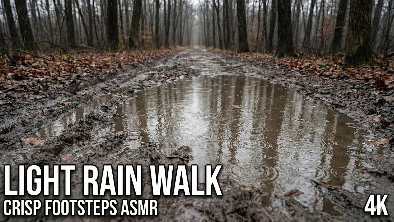 Grey Woods Drizzle Walk (4K) | Wet Leaves + Real Footsteps (No Music)