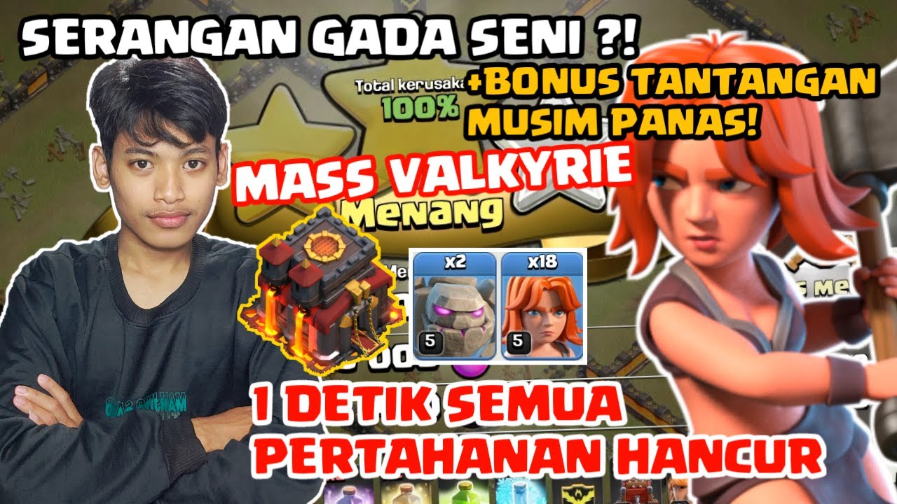HARUS DI COBA! MASS Valkyrie Strategi WAR TH 10 - Clash Of Clans Indonesia