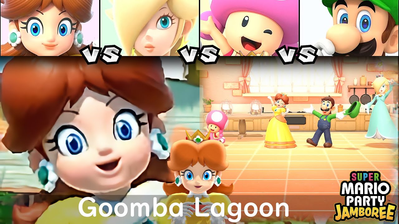 Super Mario Party Jamboree Daisy vs Rosalina vs Toadette vs Luigi in Goomba Lagoon