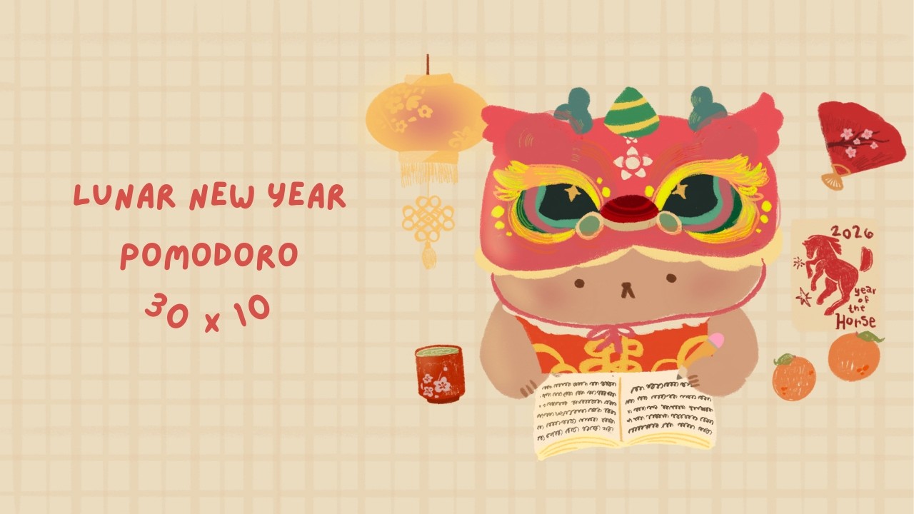 Lunar New Year Pomodoro 🧧🐻 | 30/10 Study With Me &bull; Soft Jazz &bull; Focus