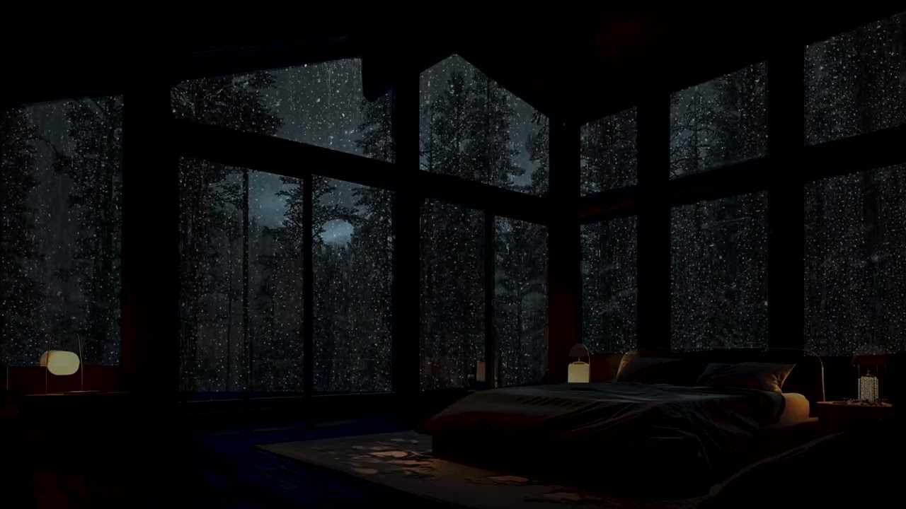Rain Filled Forest Nightscape ⛈️ Strong Rainfall on Glass | Calm Sounds for Emotional Ease