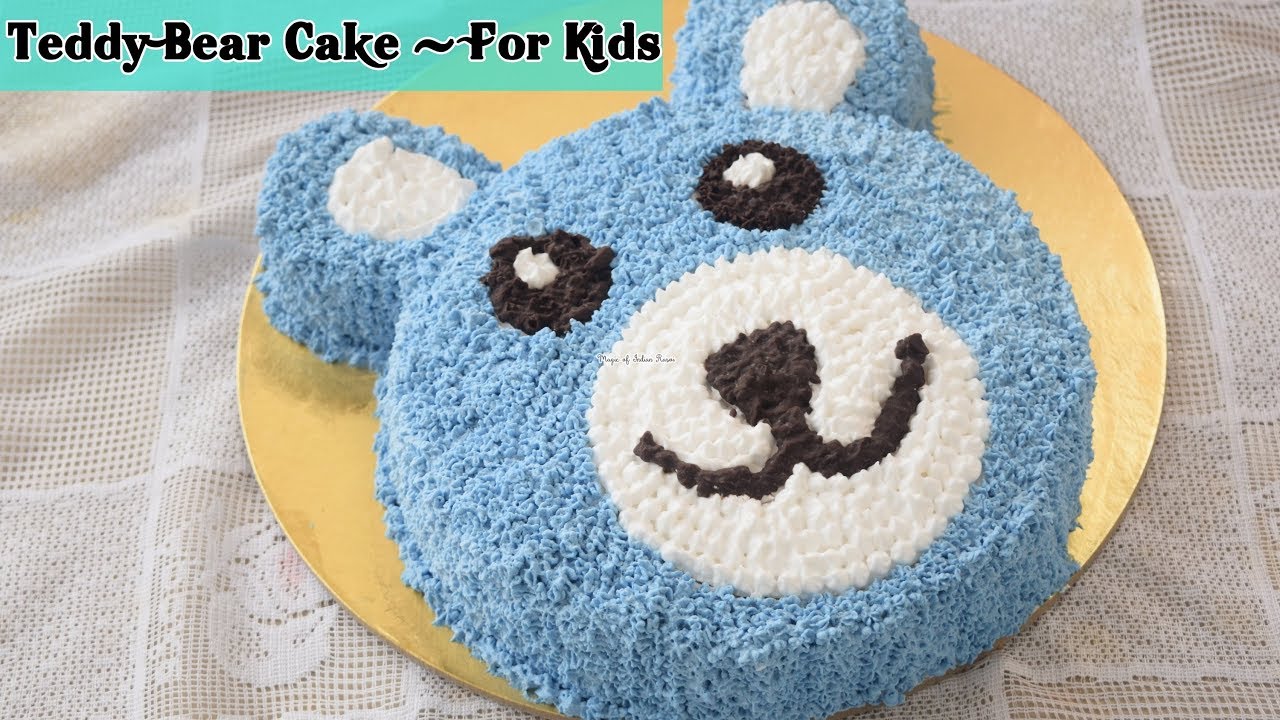 Teddy Bear Cake - Choco Vanilla Whipped Cream Cake Recipe - Priya R - Magic of Indian Rasoi