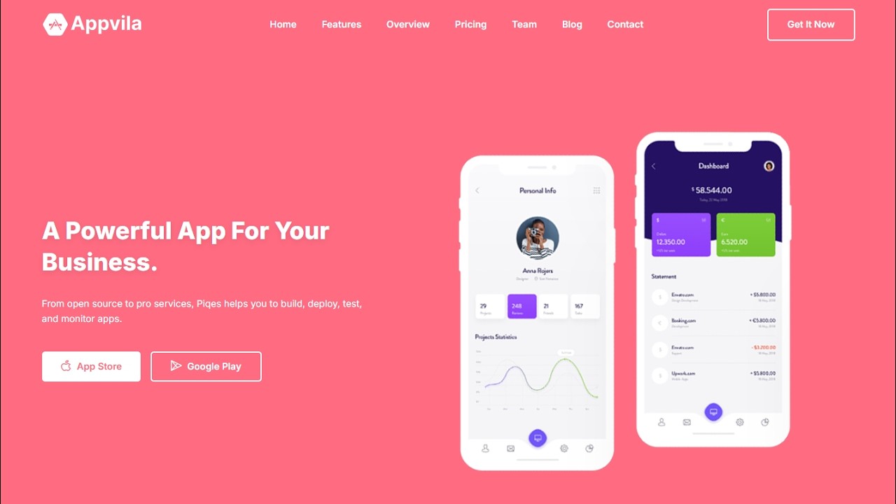 AppVilla Landing Page Design Using Bootstrap Part 3