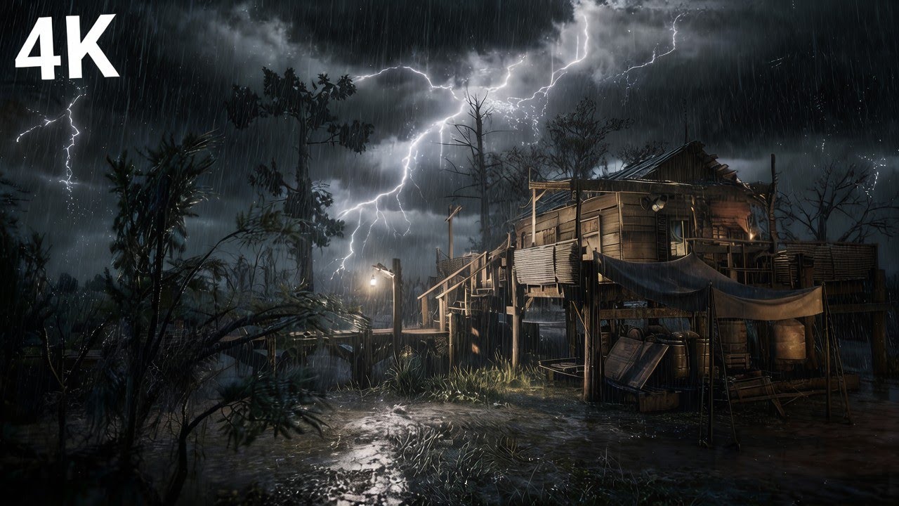 Forgotten Hut in the Misty Swamp 🌫️🏚️ 10 Hours of Rain, Thunder & Night Sounds for Deep Sleep