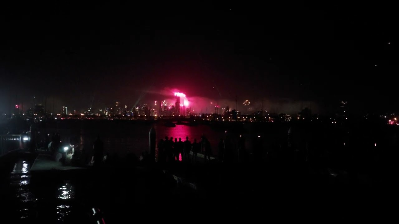 Watching Melbourne NYE-NYD 2023 fireworks from the pier at St Kilda Beach