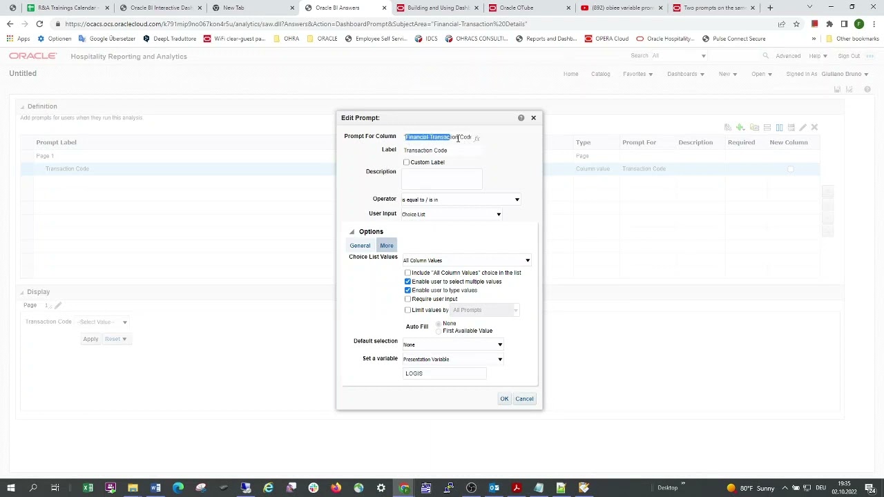 OBIEE 12c: 2 Dashboard prompts with variable on same column