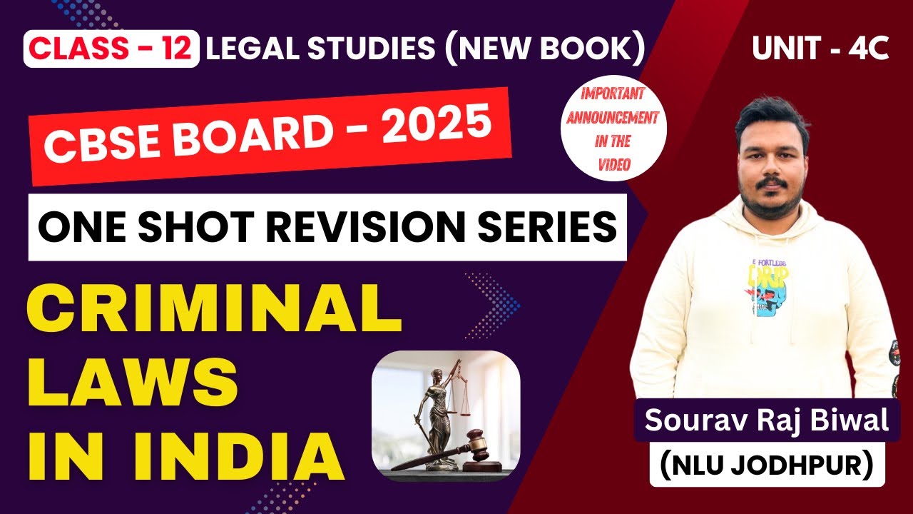 Criminal Laws In India | Unit 4C | Class 12 Legal Studies | ONE SHOT REVISION | CBSE BOARDS 2025