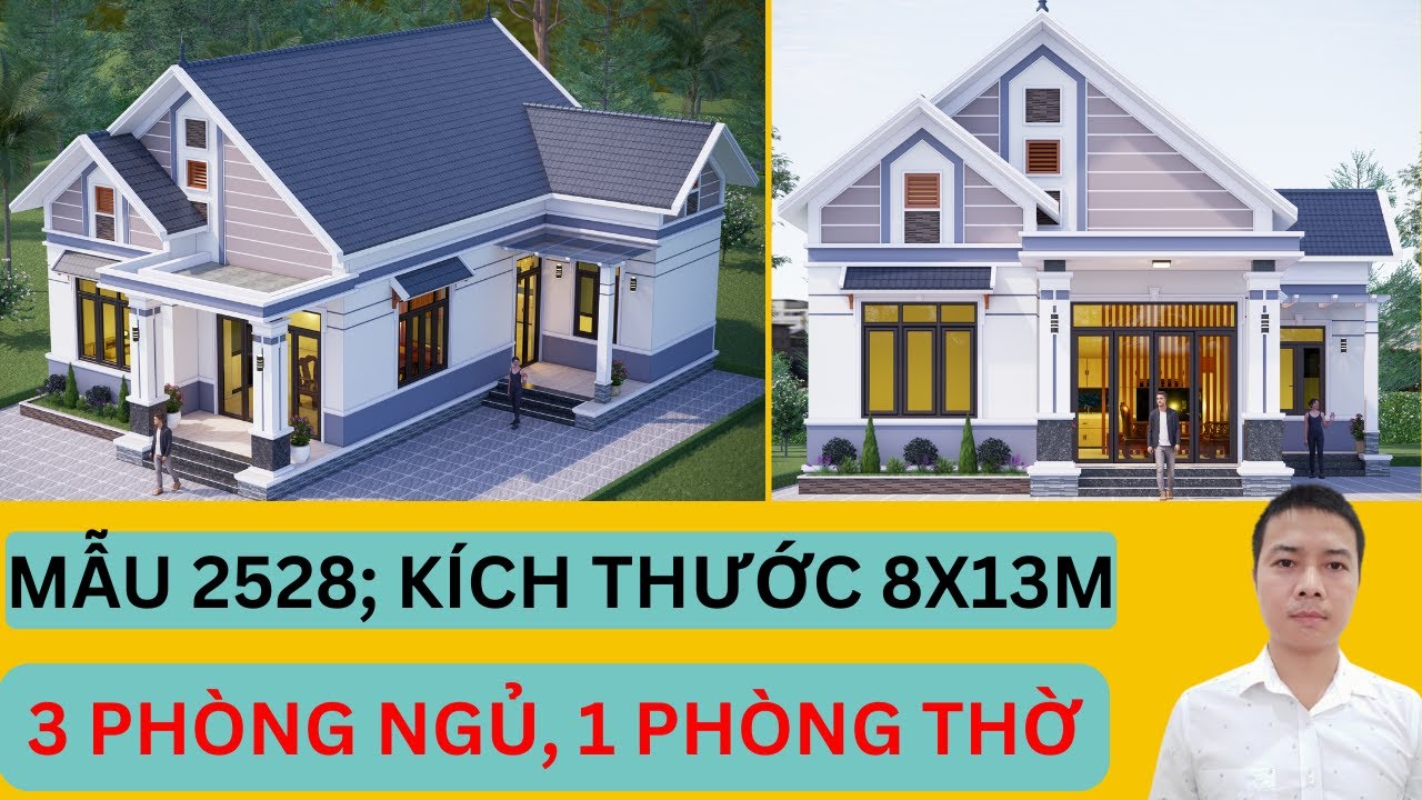 Mẫu 2528 - Nhà Cấp 4 Mái Thái Chữ L 3 Phòng Ngủ 8x13m Khiến Ai Xem Cũng Khen Hợp Lý