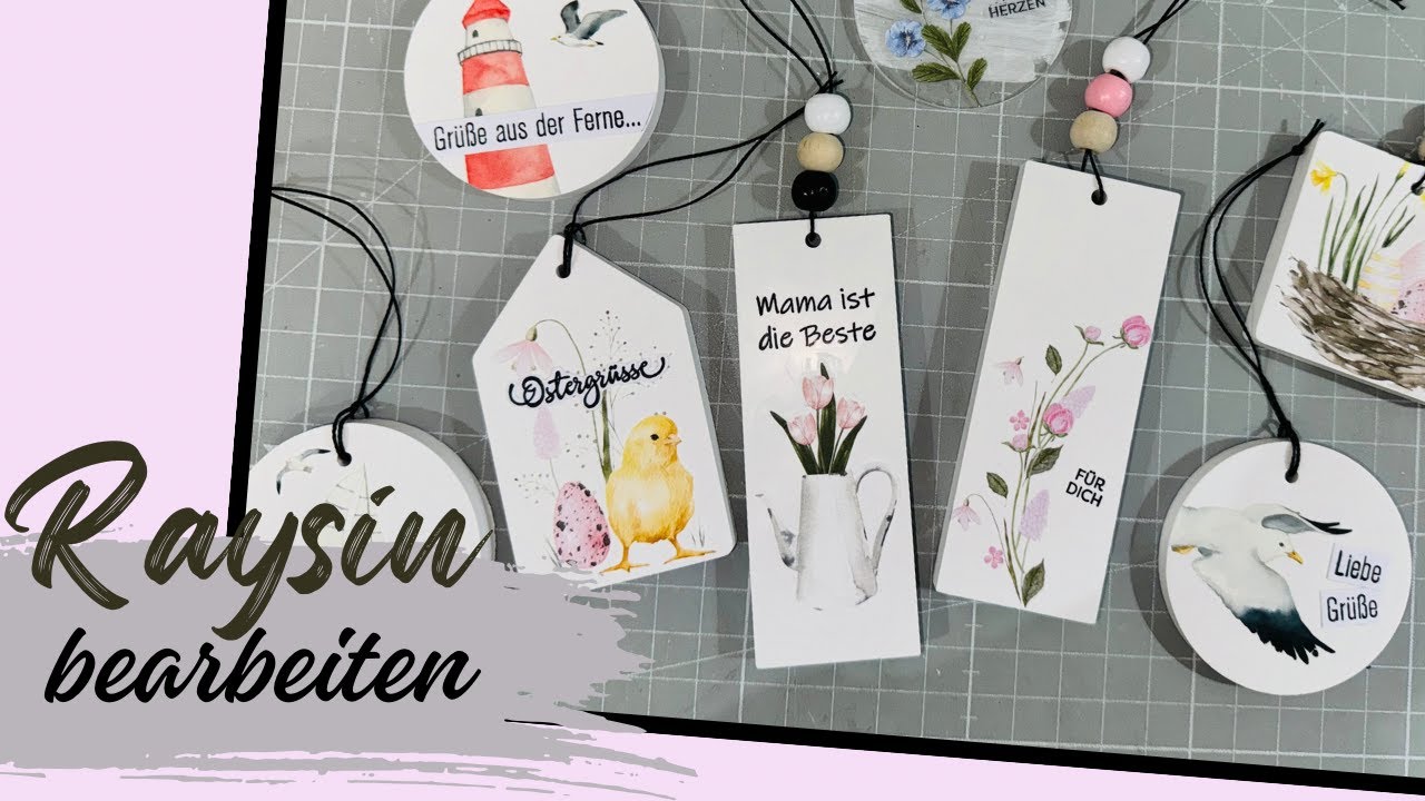 Geschenkanhänger aus Raysin mit Rub Ons bearbeiten, Beton gießen, Bastelidee, DIY